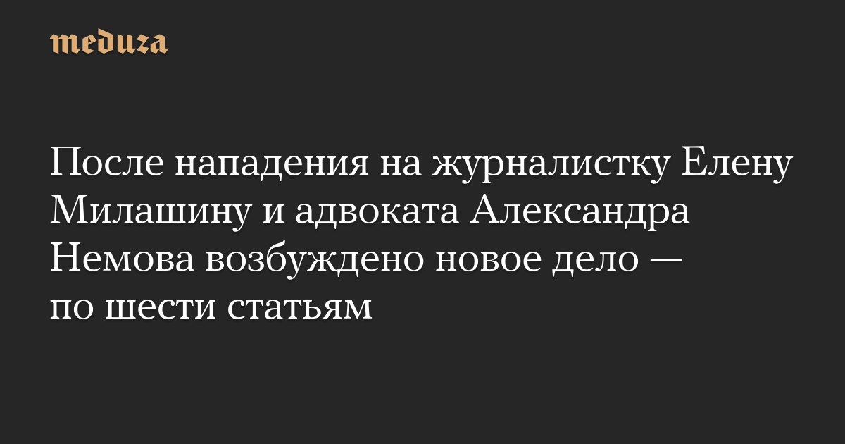 После нападения на журналистку Елену Милашину и адвоката Александра Немова возбуждено новое дело  по шести статьям